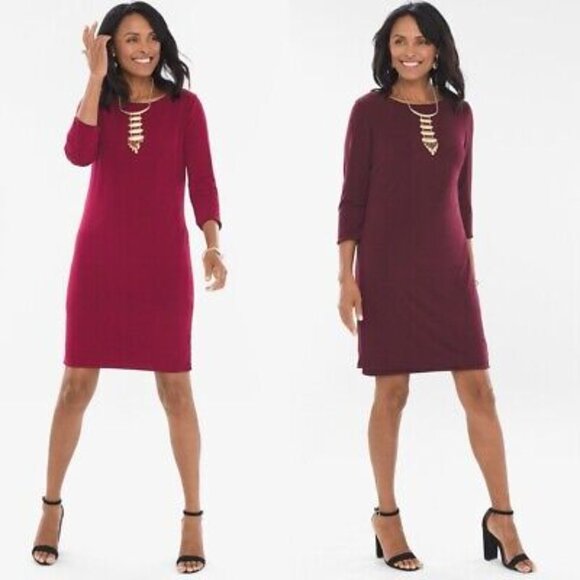 Chico's Deep Red Dress with Gold Details - Picture 1 of 11